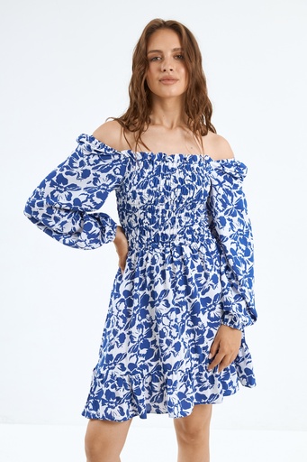 Dress with elastic bust and frill at the base